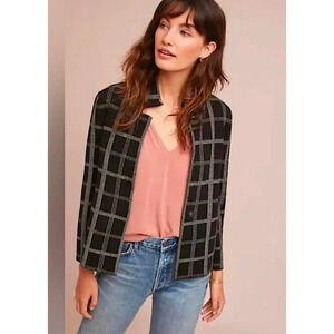 Moth Anthropologie Windowpane One Snap Sweater Blazer